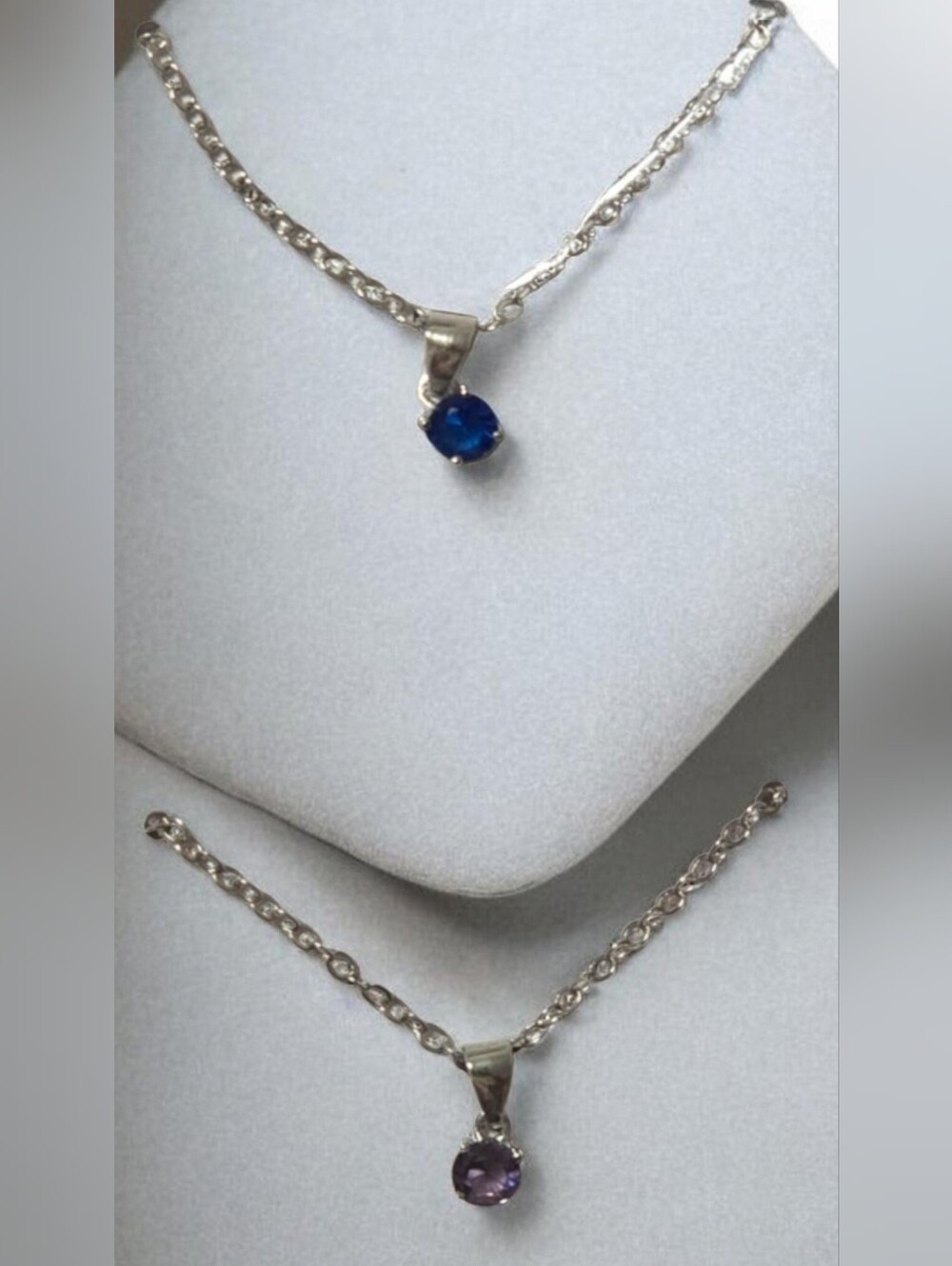 👑 Set Of 2 Effy Necklaces Blue Sapphire Purple Amethyst Silver Tone Pendants